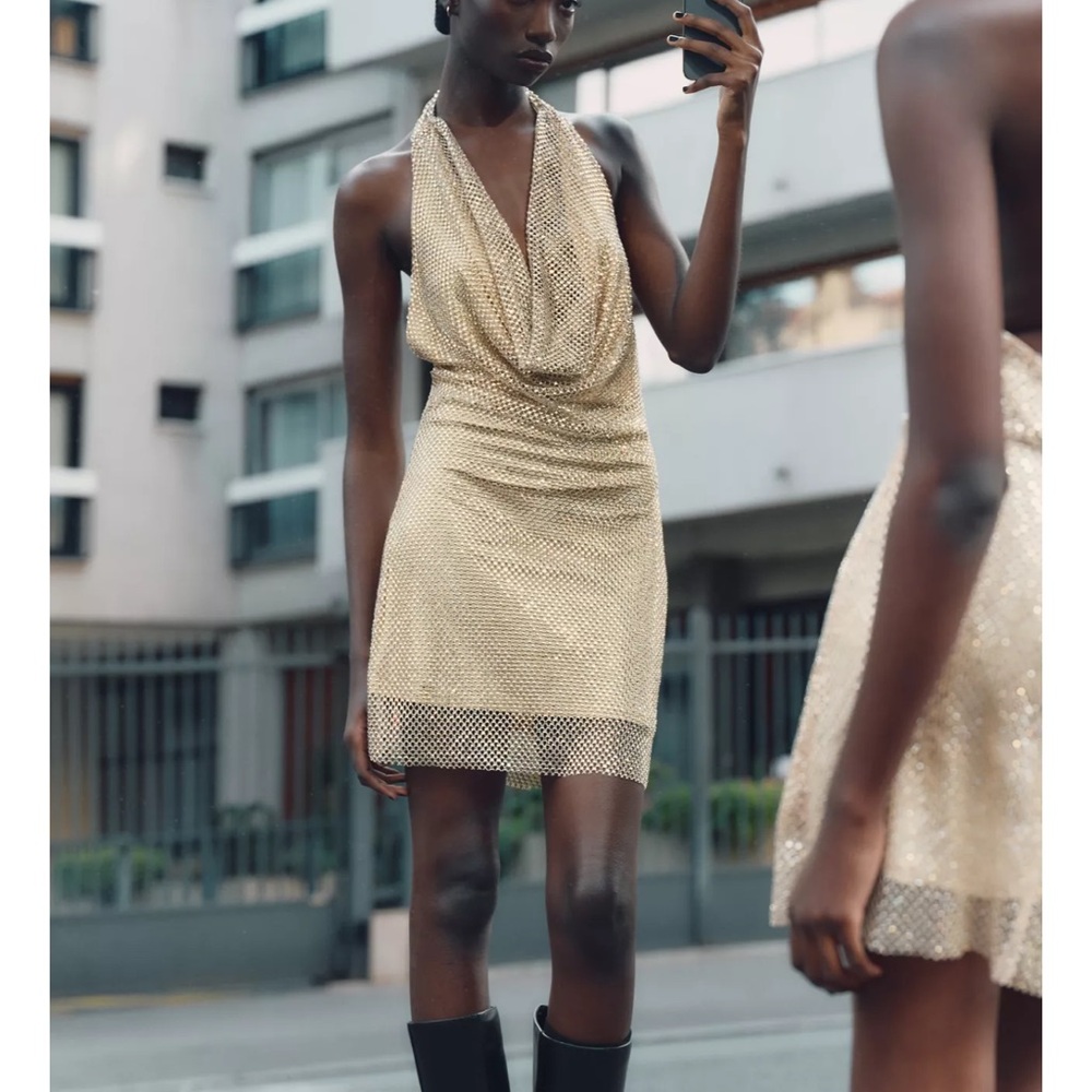 Elegant Gold Halter Dress